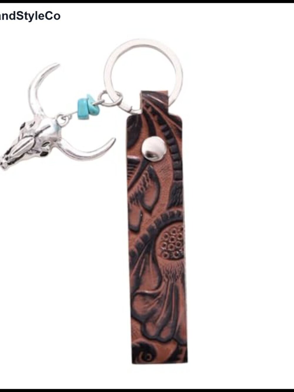 Western Wristlet Keychain Leather-Look Turquoise Charm Country Cowgirl Style